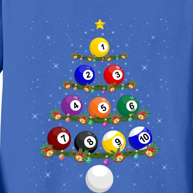 Billiards Lover Xmas Tree Lights Santa Billiards Christmas Cool Gift Kids Long Sleeve Shirt