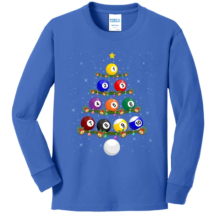 Billiards Lover Xmas Tree Lights Santa Billiards Christmas Cool Gift Kids Long Sleeve Shirt