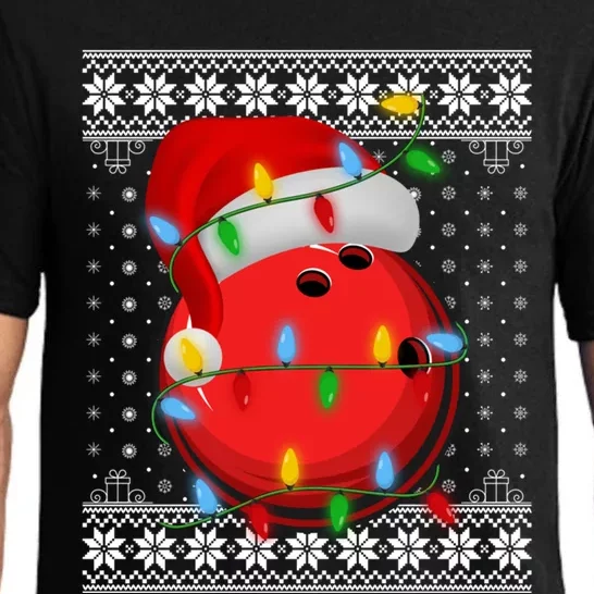 Bowling Lights Xmas Ugly Santa Bowling Ball Christmas Gift Pajama Set