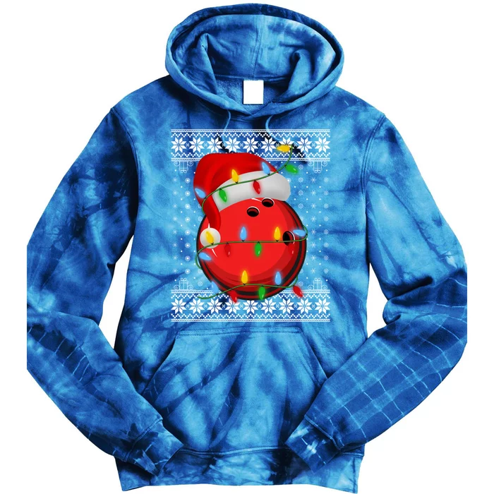 Bowling Lights Xmas Ugly Santa Bowling Ball Christmas Gift Tie Dye Hoodie