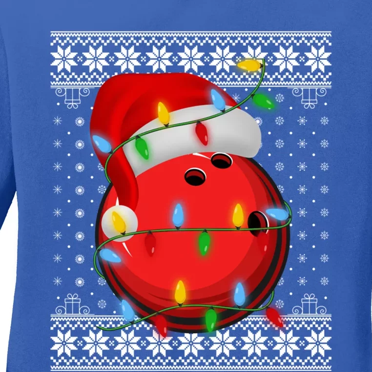 Bowling Lights Xmas Ugly Santa Bowling Ball Christmas Gift Ladies Long Sleeve Shirt