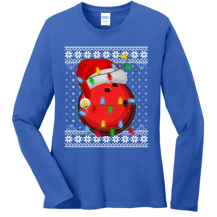 Bowling Lights Xmas Ugly Santa Bowling Ball Christmas Gift Ladies Long Sleeve Shirt