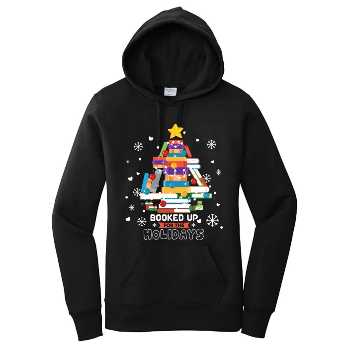 Book Lover Xmas Tree Librarian Booked Up For The Holidays Long Sleeve Women's Pullover Hoodie