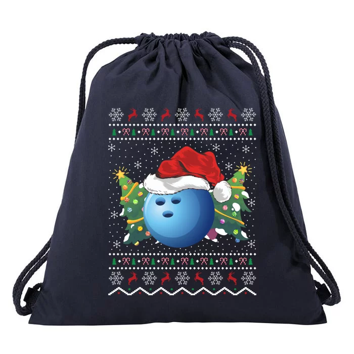 Bowling Lover Xmas Sweater Ugly Santa Bowling Christmas Great Gift Drawstring Bag