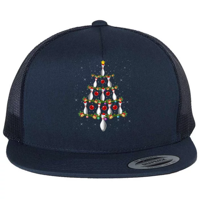 Bowling Lover Xmas Tree Lights Santa Bowling Christmas Great Gift Flat Bill Trucker Hat