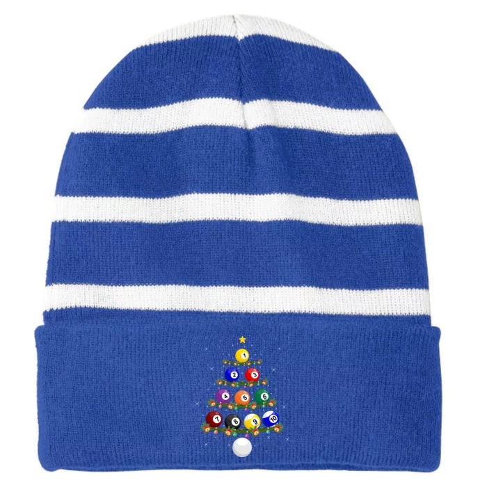 Billiards Lover Xmas Tree Lights Santa Billiards Christmas Gift Striped Beanie with Solid Band