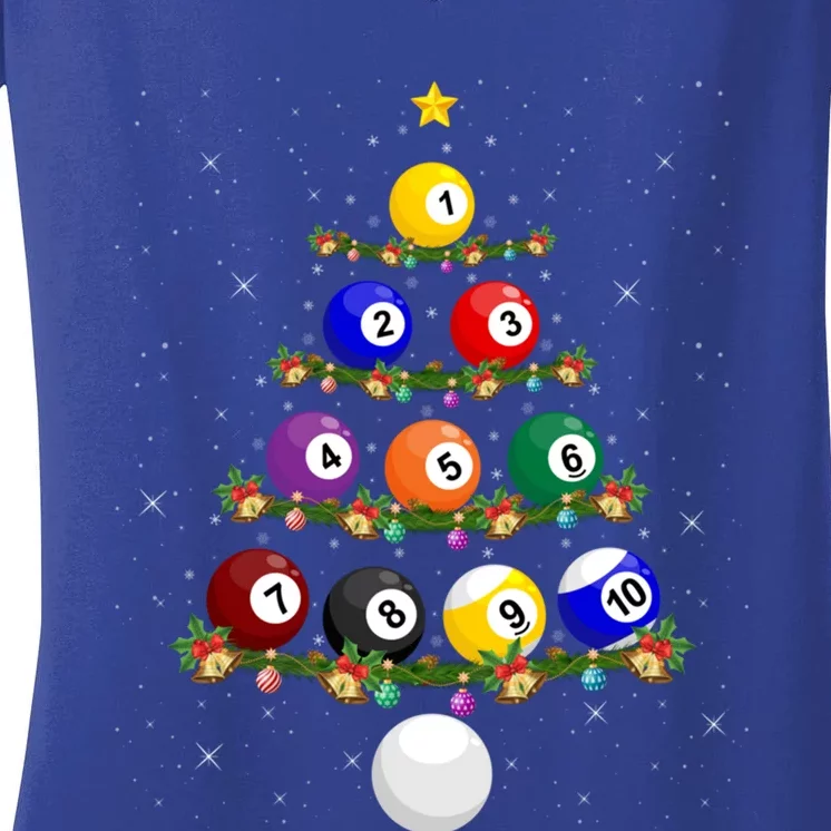 Billiards Lover Xmas Tree Lights Santa Billiards Christmas Gift Women's V-Neck T-Shirt