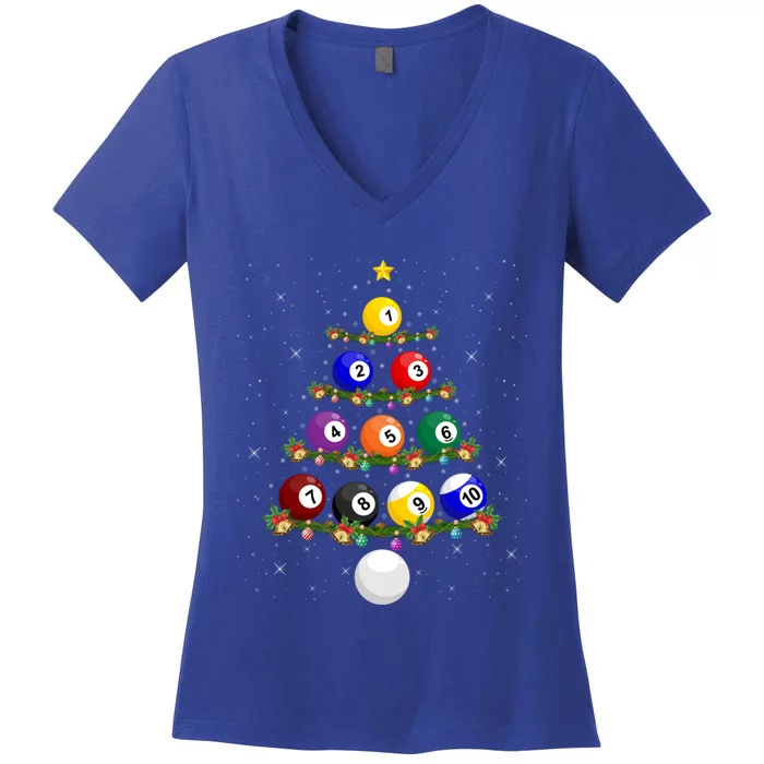 Billiards Lover Xmas Tree Lights Santa Billiards Christmas Gift Women's V-Neck T-Shirt