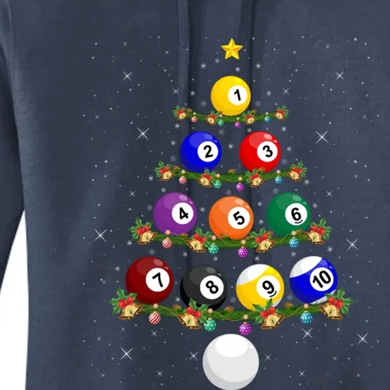 Billiards Lover Xmas Tree Lights Santa Billiards Christmas Gift Women's Pullover Hoodie