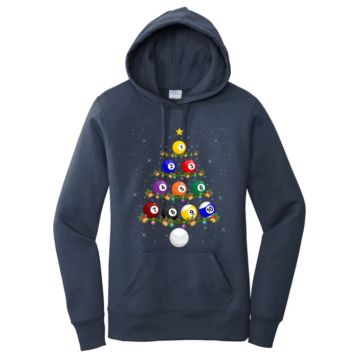 Billiards Lover Xmas Tree Lights Santa Billiards Christmas Gift Women's Pullover Hoodie