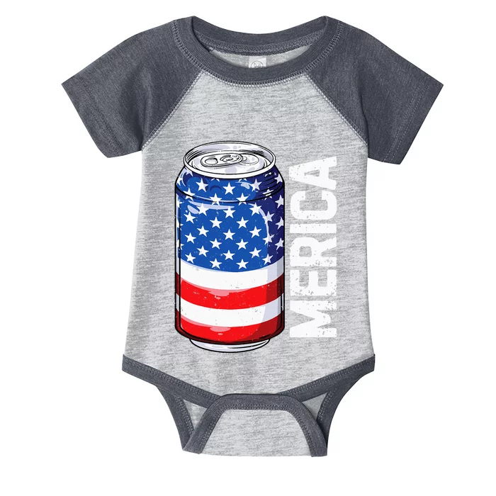 Beer Merica 4th of July American Flag  Drinking Can Infant Baby Jersey Bodysuit