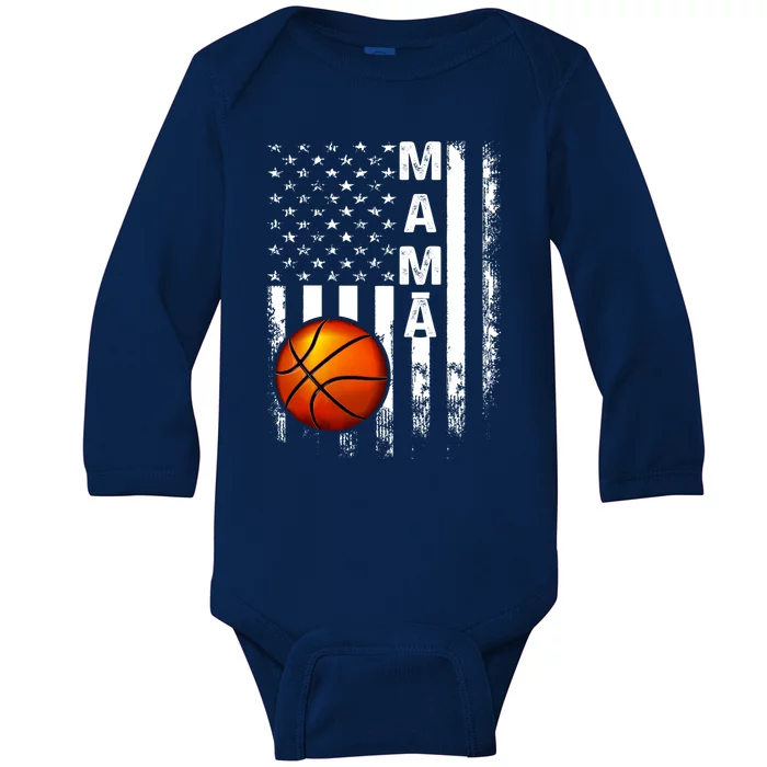 Basketball Mama American Flag Vintage Christmas Xmas Gift Baby Long Sleeve Bodysuit