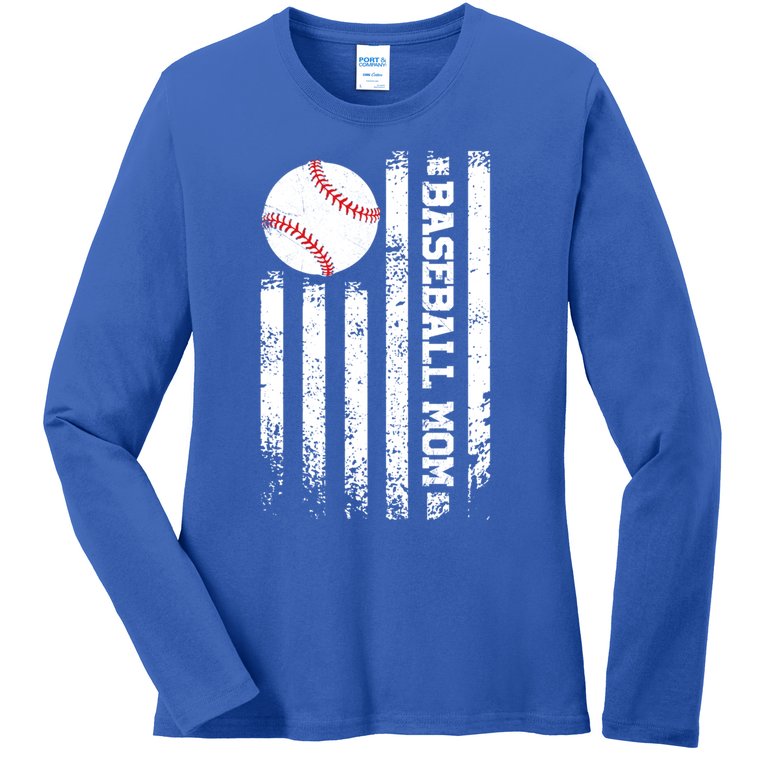 Baseball Mom America Us Flag Mother's Day Mothers Women Mom Cute Gift Ladies Missy Fit Long Sleeve Shirt