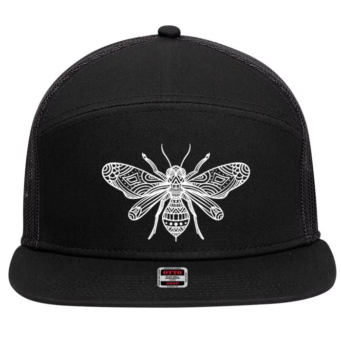 Bee Mandala Art Pattern Insect Beekeeper Gift 7 Panel Mesh Trucker Snapback Hat