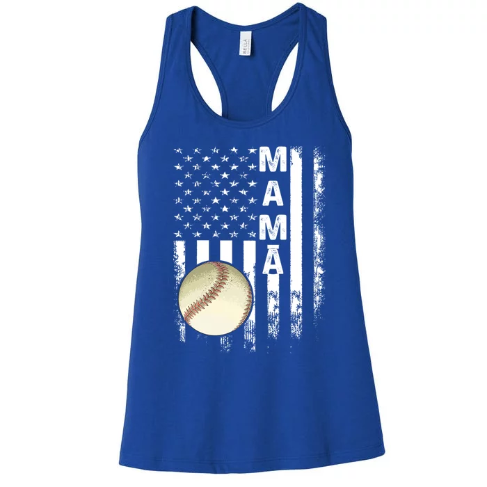 Baseball Mama American Flag Vintage Christmas Xmas Gift Women's Racerback Tank