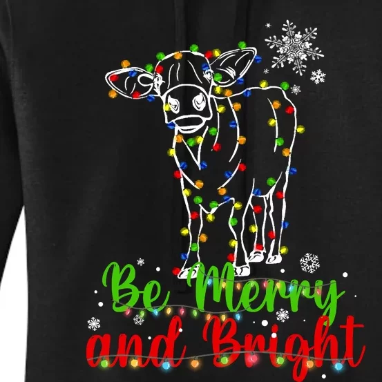 Be Merry And Right Cow Reindeer Christmas Lights Cow Women's Pullover Hoodie