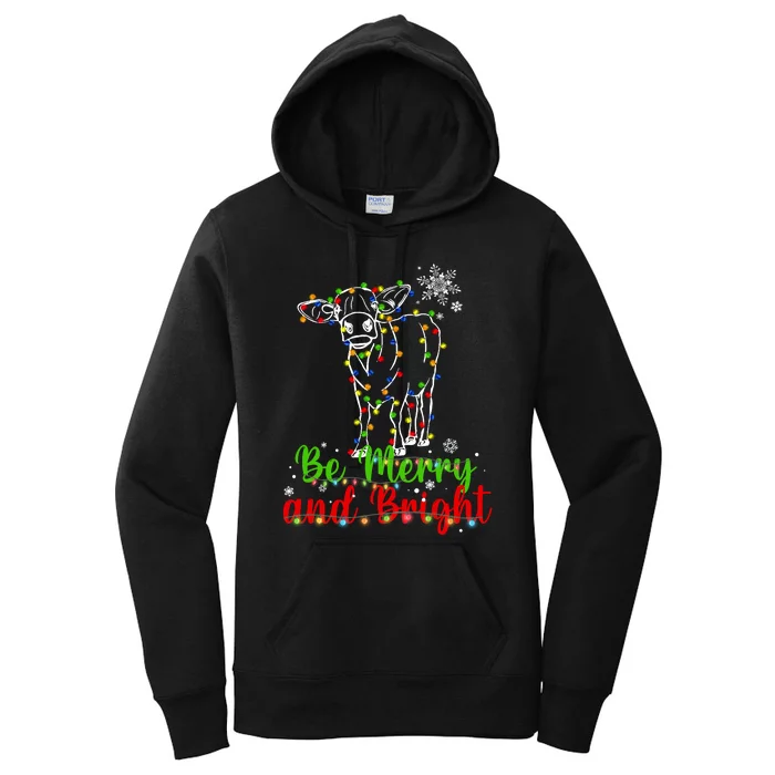 Be Merry And Right Cow Reindeer Christmas Lights Cow Women's Pullover Hoodie