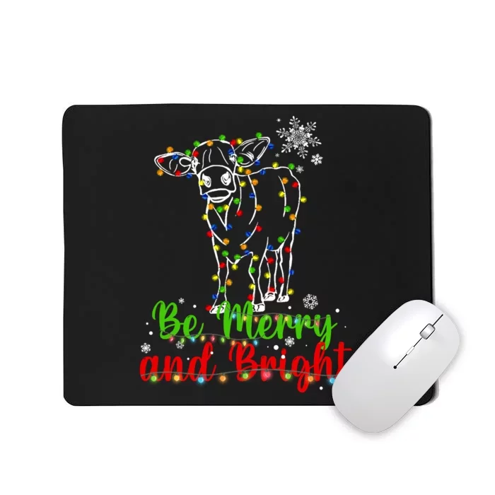 Be Merry And Right Cow Reindeer Christmas Lights Cow Mousepad