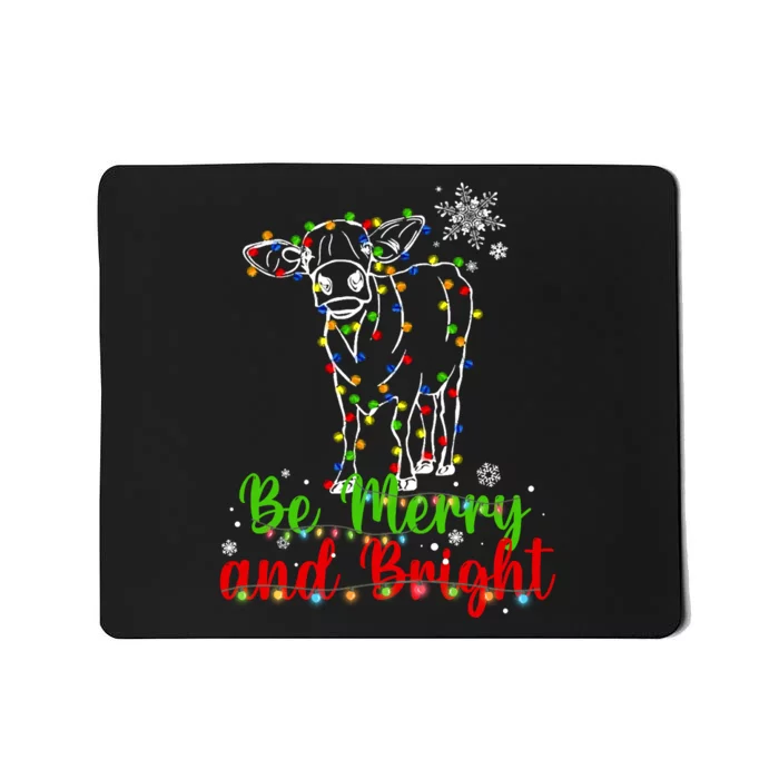 Be Merry And Right Cow Reindeer Christmas Lights Cow Mousepad