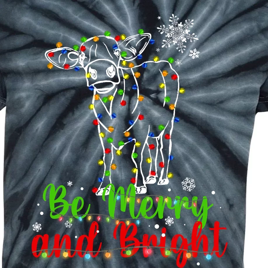 Be Merry And Right Cow Reindeer Christmas Lights Cow Kids Tie-Dye T-Shirt