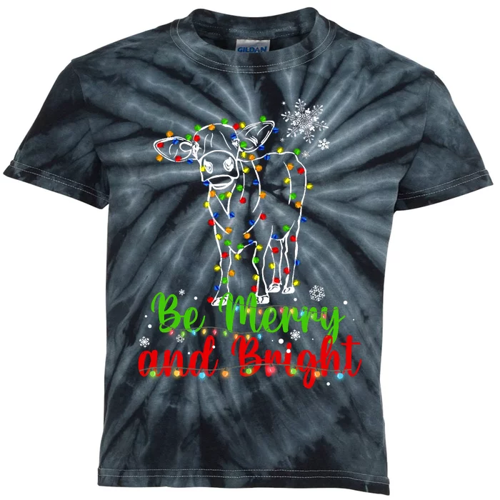 Be Merry And Right Cow Reindeer Christmas Lights Cow Kids Tie-Dye T-Shirt