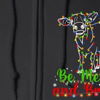 Be Merry And Right Cow Reindeer Christmas Lights Cow Full Zip Hoodie