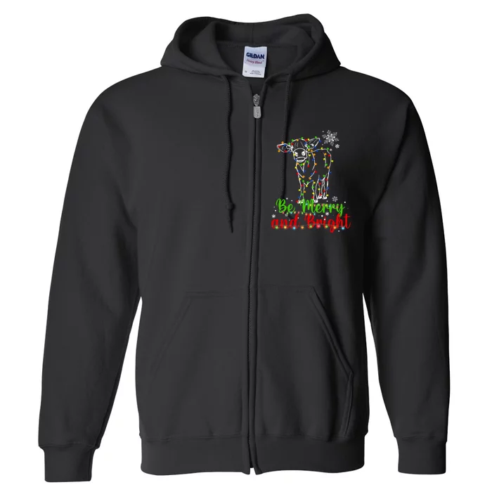 Be Merry And Right Cow Reindeer Christmas Lights Cow Full Zip Hoodie