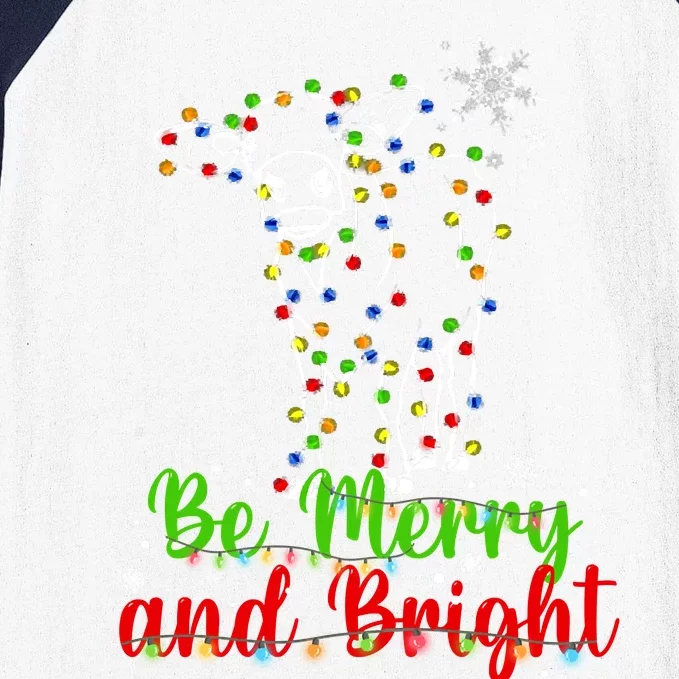 Be Merry And Right Cow Reindeer Christmas Lights Cow Baseball Sleeve Shirt