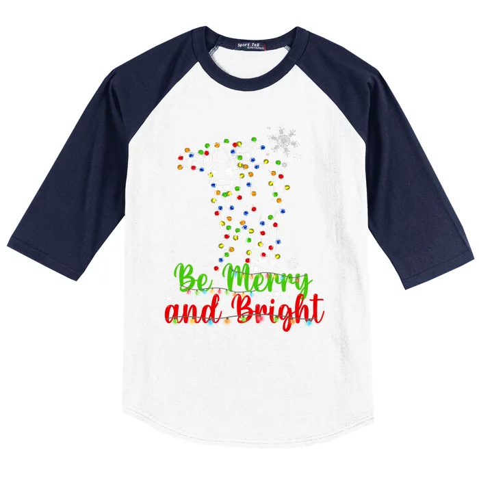 Be Merry And Right Cow Reindeer Christmas Lights Cow Baseball Sleeve Shirt