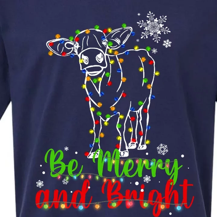 Be Merry And Right Cow Reindeer Christmas Lights Cow Sueded Cloud Jersey T-Shirt