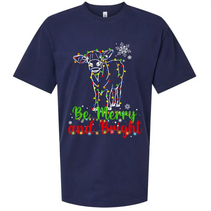 Be Merry And Right Cow Reindeer Christmas Lights Cow Sueded Cloud Jersey T-Shirt