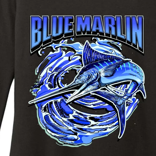 Blue Marlin Action Shot Fishing Womens CVC Long Sleeve Shirt