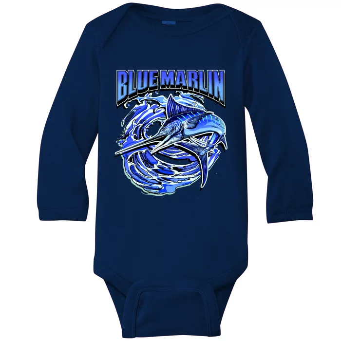 Blue Marlin Action Shot Fishing Baby Long Sleeve Bodysuit