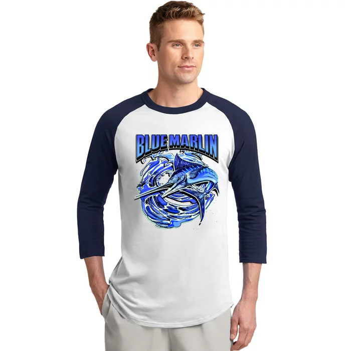 Blue Marlin Action Shot Fishing Baseball Sleeve Shirt