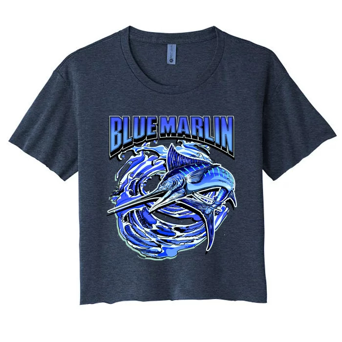 Blue Marlin Action Shot Fishing Women's Crop Top Tee