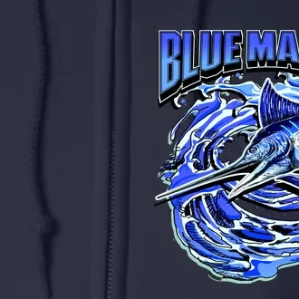 Blue Marlin Action Shot Fishing Full Zip Hoodie