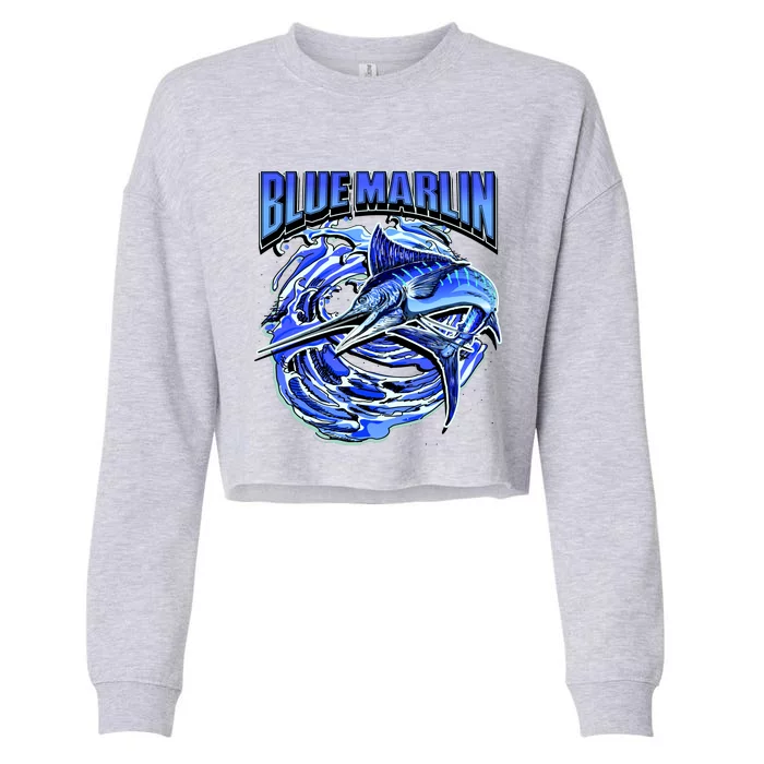 Blue Marlin Action Shot Fishing Cropped Pullover Crew