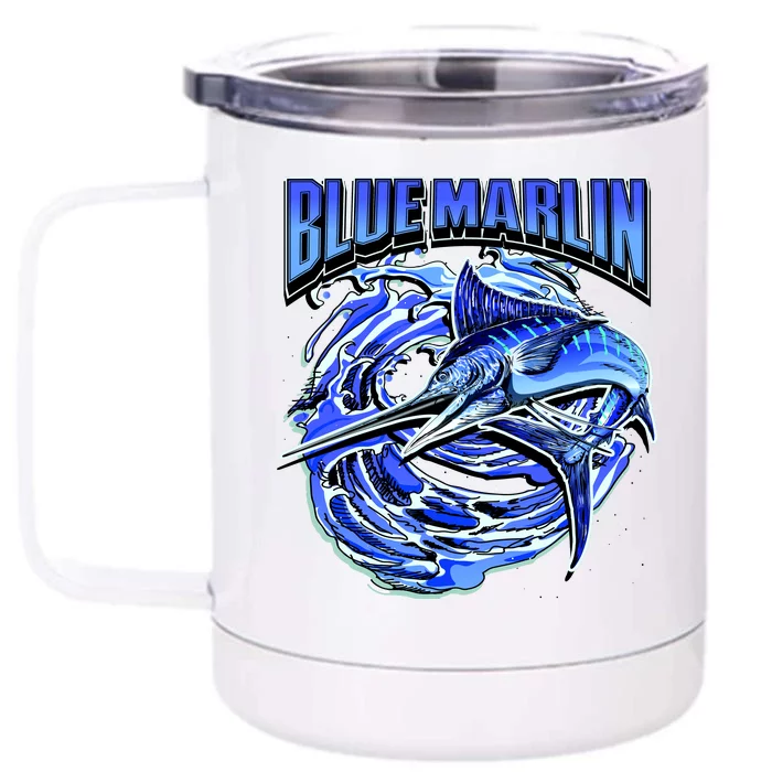 Blue Marlin Action Shot Fishing Front & Back 12oz Stainless Steel Tumbler Cup