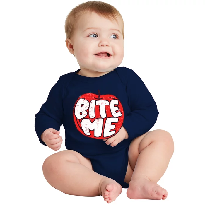 Bite Me Apple Fruit Lover Gift Baby Long Sleeve Bodysuit