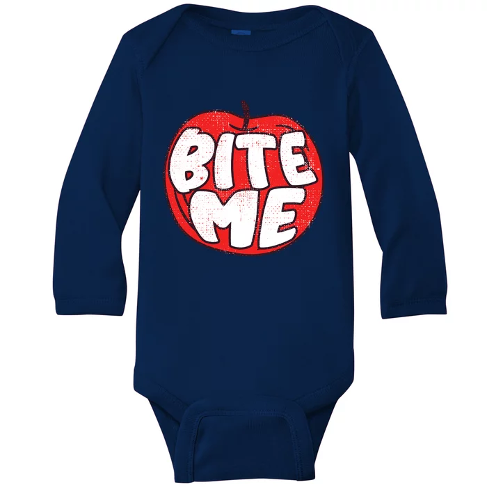 Bite Me Apple Fruit Lover Gift Baby Long Sleeve Bodysuit