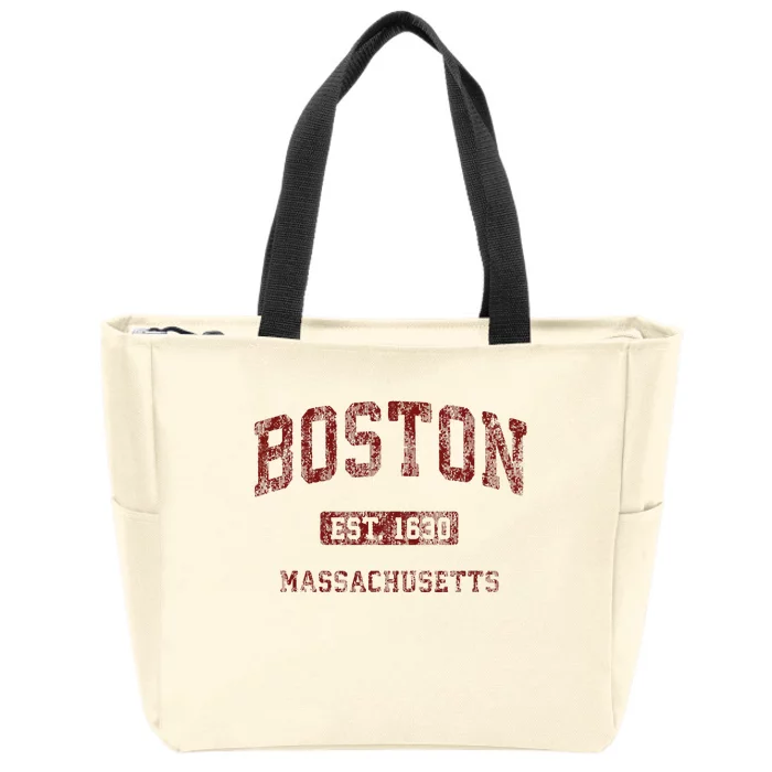 Boston Massachusetts Athletic Throwback Zip Tote Bag