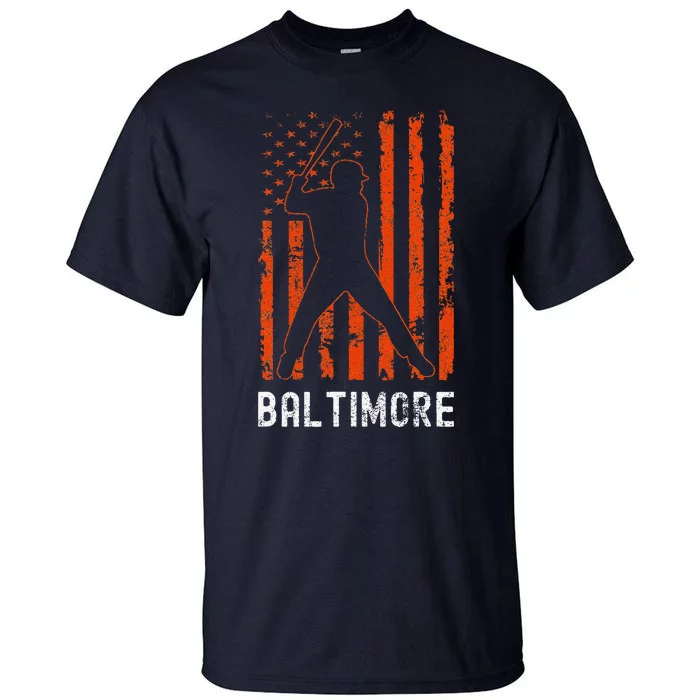 Baltimore Maryland American Flag Baseball Weathered Tall T-Shirt