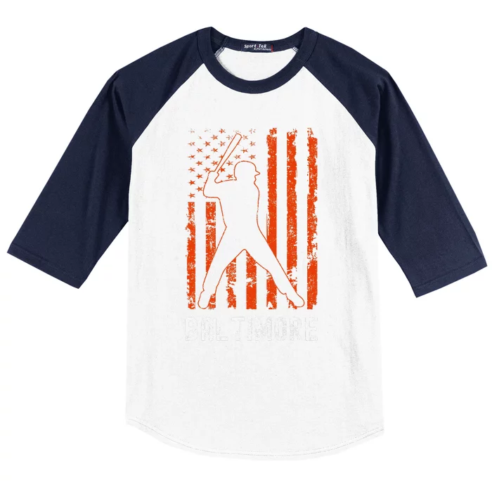 Baltimore Maryland American Flag Baseball Weathered Baseball Sleeve Shirt