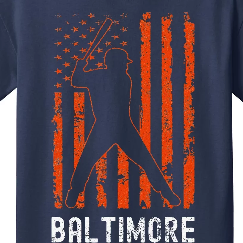 Baltimore Maryland American Flag Baseball Weathered Kids T-Shirt