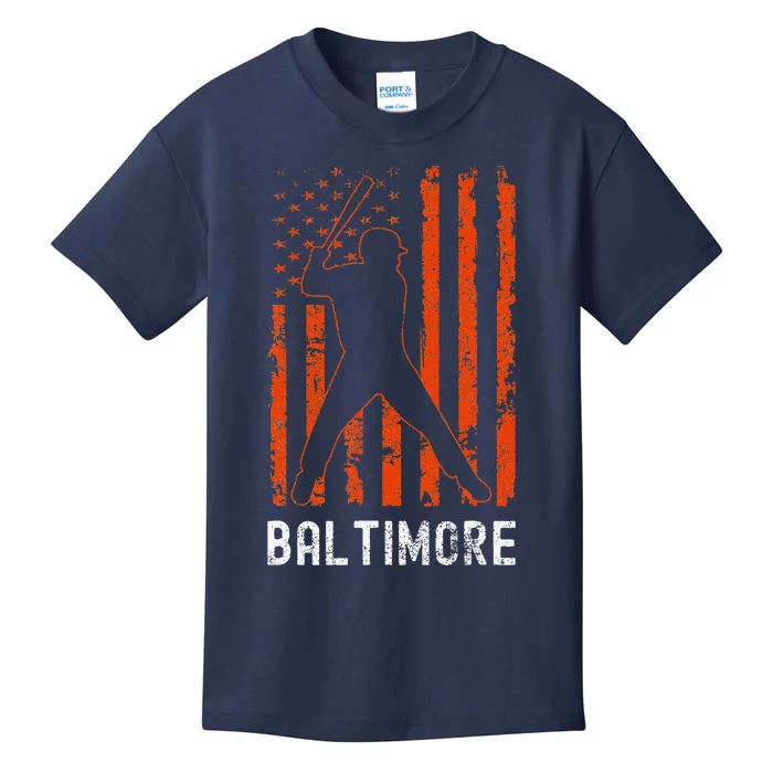 Baltimore Maryland American Flag Baseball Weathered Kids T-Shirt