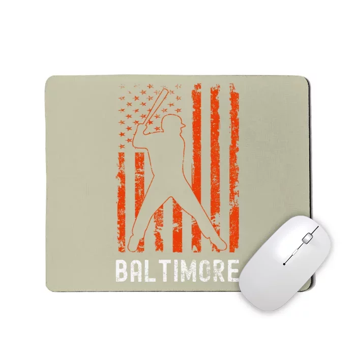 Baltimore Maryland American Flag Baseball Weathered Mousepad