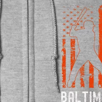 Baltimore Maryland American Flag Baseball Weathered Full Zip Hoodie