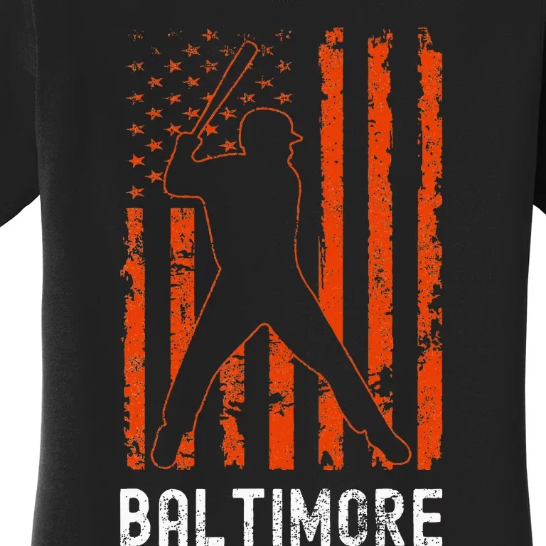 Baltimore Maryland American Flag Baseball Weathered Women's T-Shirt