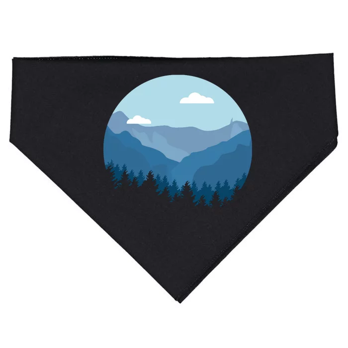 Blue Mountain And Forest Scene Silhouette USA-Made Doggie Bandana