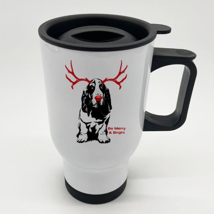 Be Merry And Bright Basset Hound Dog Christmas Hoodie Front & Back Stainless Steel Travel Mug